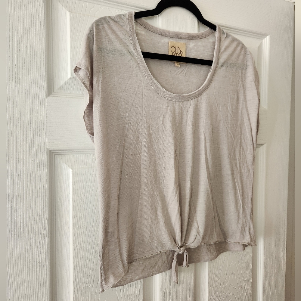 Chaser Lightweight Tie Front Scoop Neck Tshirt Gray - Picture 2 of 4